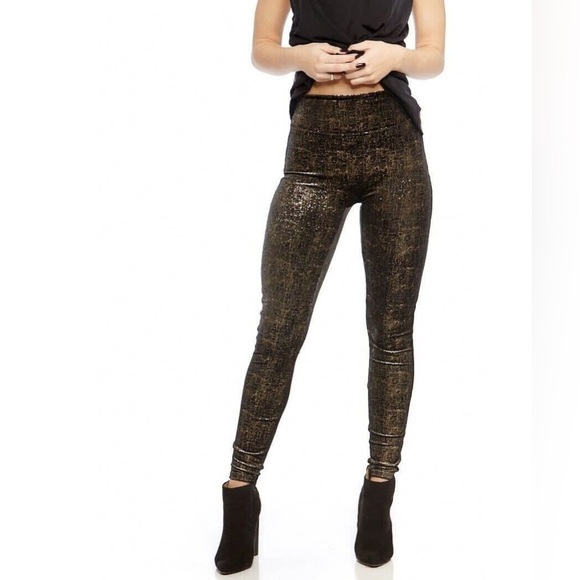 Spanx Velvet Shine Black Gold Metallic Shimmer Leggings Size Small MSRP $110 NWT - Picture 1 of 8